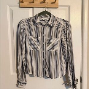 Express White & Navy Vertical Stripe Shirt